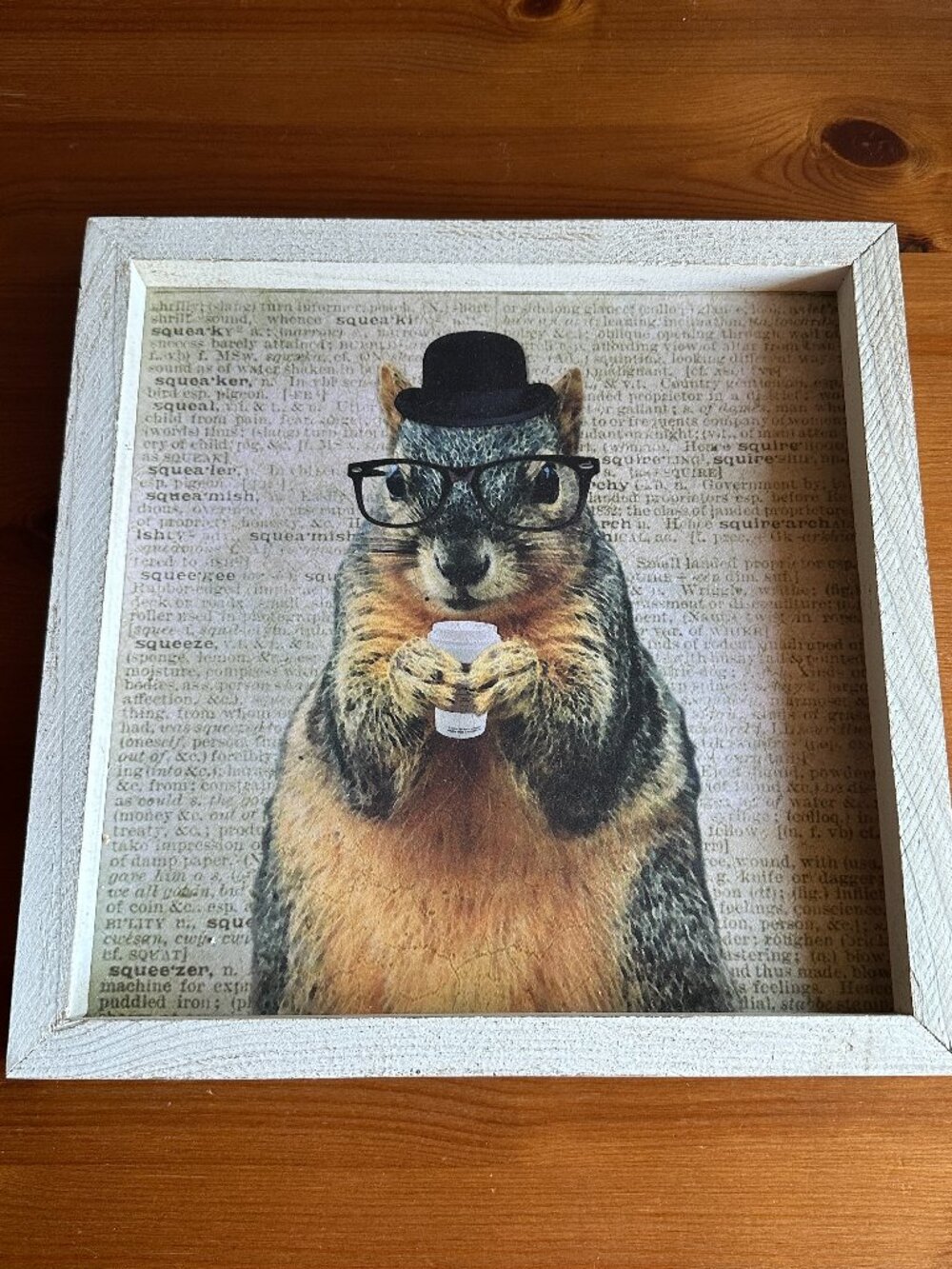 Brand New Squeaker Squirrel About Town 13 inch Square Wood Framed Print